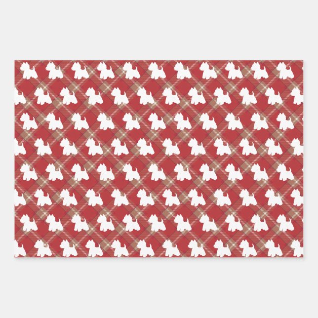 Tartan Westie Geschenkpapier Set (Vorderseite)