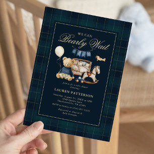 Tartan „Wir können es kaum erwarten“ Bär-Baby-Part Einladung