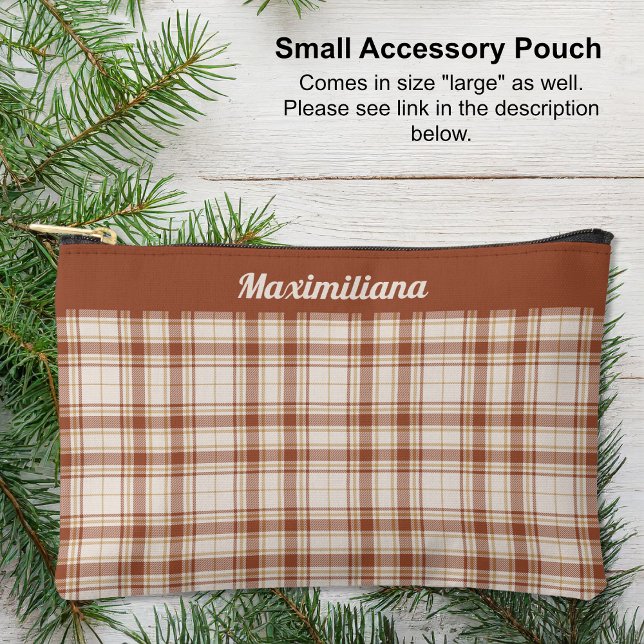 Tartan - Zement-braun - KLEINER Zubehörbeutel Zubehörtasche (Small Accessory Pouch - Tartan - Cement-Brown by Leapfroglisics Shop)