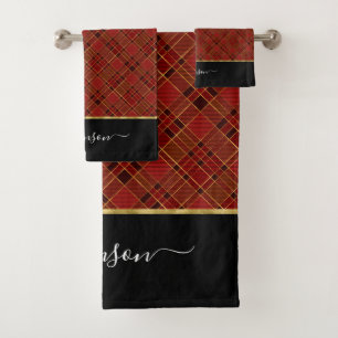 Tarte de Noël Rouge Plaid en or Personnalisé