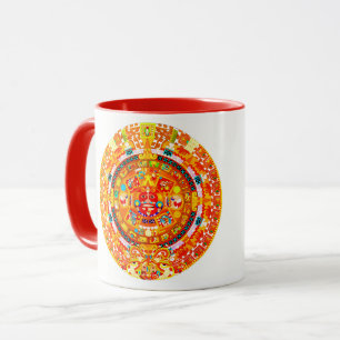 Tasa con el calendario azteca en tonos rojos tasse