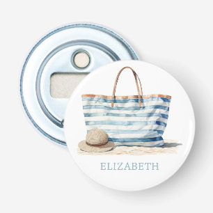 Tasche am Strand zwischen blau und weiß Streifen Flaschenöffner