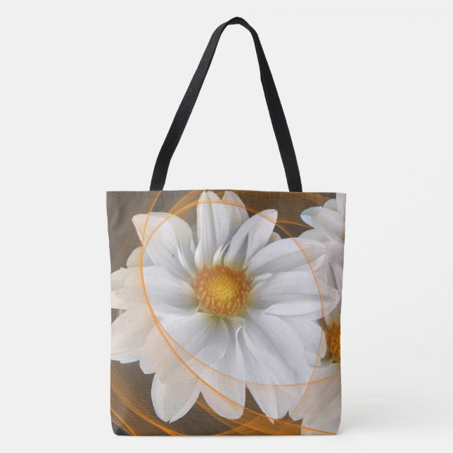 Tasche Blume Weißes Schwarzes Orange (Vorderseite)