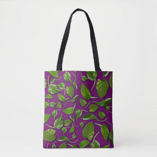 Tasche der lila und grünen botanischen Leinwand 