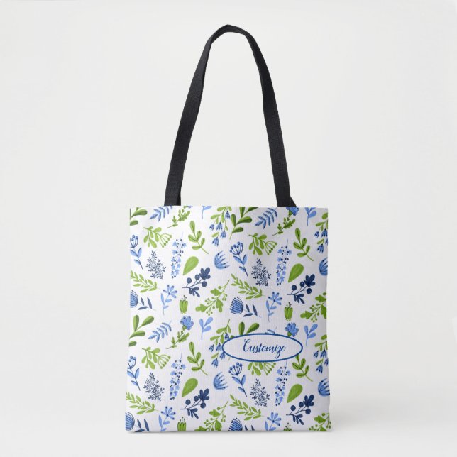 Tasche für Blumendruck in Blau und Grün (Vorderseite)