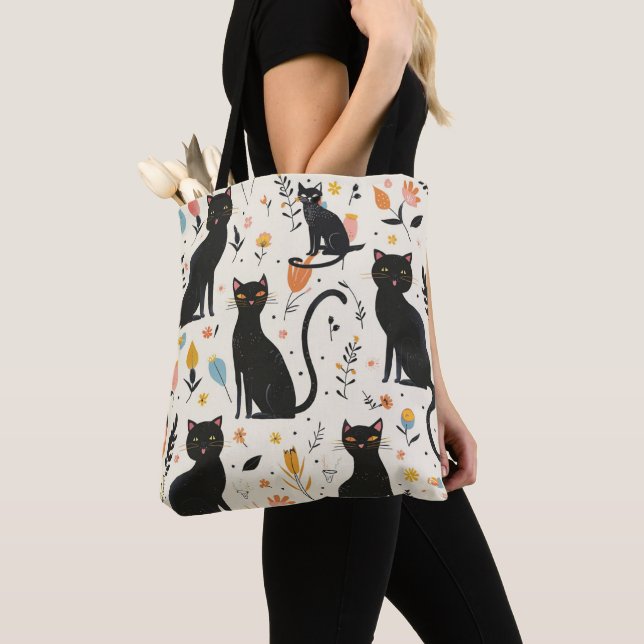 Tasche für Katzenliebhaber Schwarzes Katzenmuster (Von Nahem)