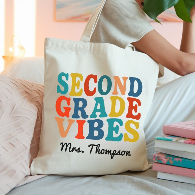 Tasche für kundenspezifische Retro-Lehrer der zwei (teacher tote bag, second grade teacher gift, retro teacher bag, teacher appreciation gift for women)
