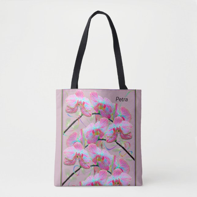 Tasche groß mit digital glühenden Orchideen tragen (Vorderseite)