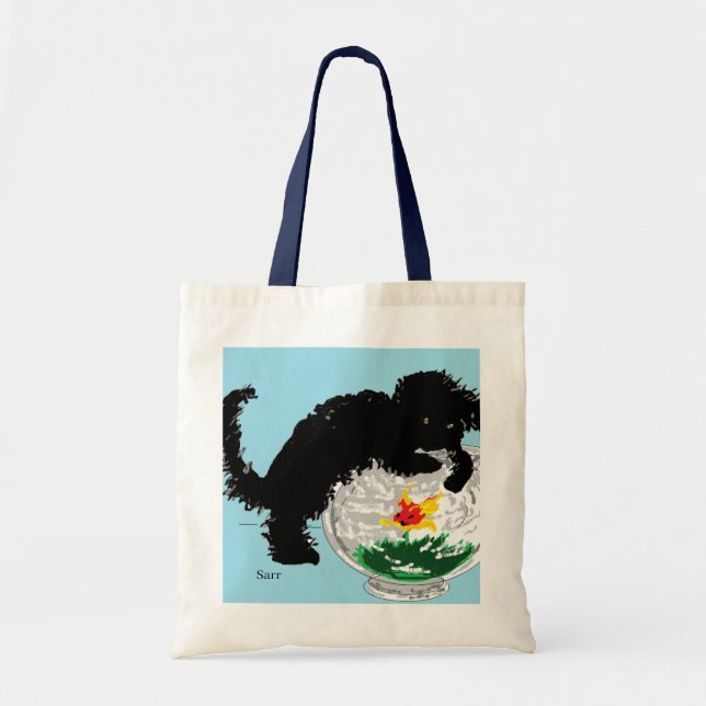 Tasche: Katze mit Fischschüssel Tragetasche (Vorne)
