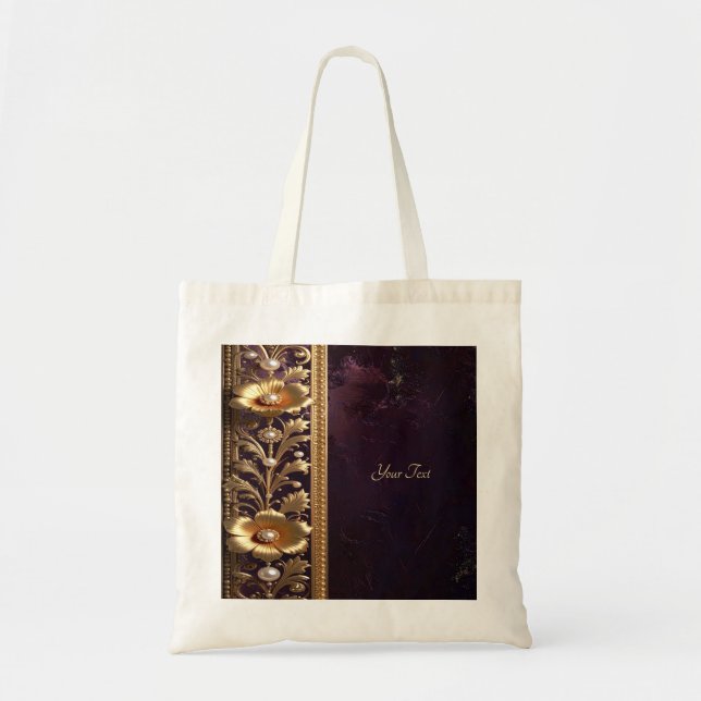 Tasche mit goldenem Blumenornament mit Perlen (Vorne)
