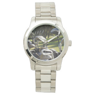 Tasche mit Golf Clubs, Karo, Armbanduhr