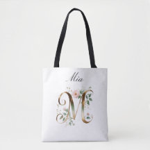Tasche mit individuellem Gold-Blumen-Letter M All-