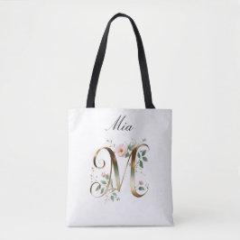 Tasche mit individuellem Gold-Blumen-Letter M All-