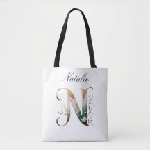 Tasche mit individuellem goldenen Blumenbuchstaben