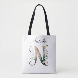 Tasche mit individuellem goldenen Blumenbuchstaben