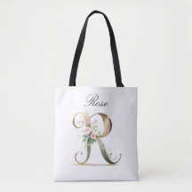 Tasche mit individuellem goldenen Blumenbuchstaben