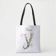 Tasche mit individuellem goldenen Blumenbuchstaben