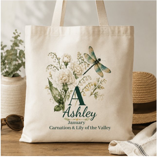 Tasche mit individuellem Monogramm und Geburtsblum (Von Creator hochgeladen)