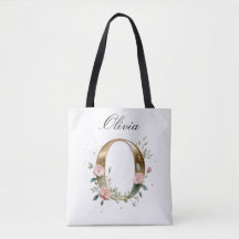 Tasche mit maßgeschneidertem Gold-Blumen-Letter-O-
