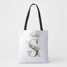 Tasche mit maßgeschneidertem Gold-Blumen-Letter S 