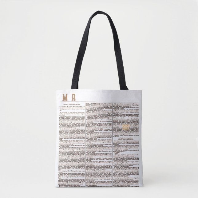 Tasche mit Monogramm und alter spanischer Zeitungs (Vorderseite)