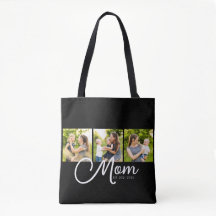 Tasche mit Schriftzug 'Mom Established' in Schwarz