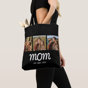 Tasche mit Schriftzug 'Mom Established' in Schwarz