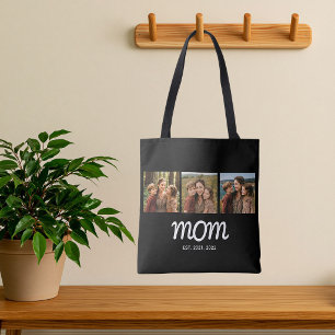 Tasche mit Schriftzug 'Mom Established' in Schwarz