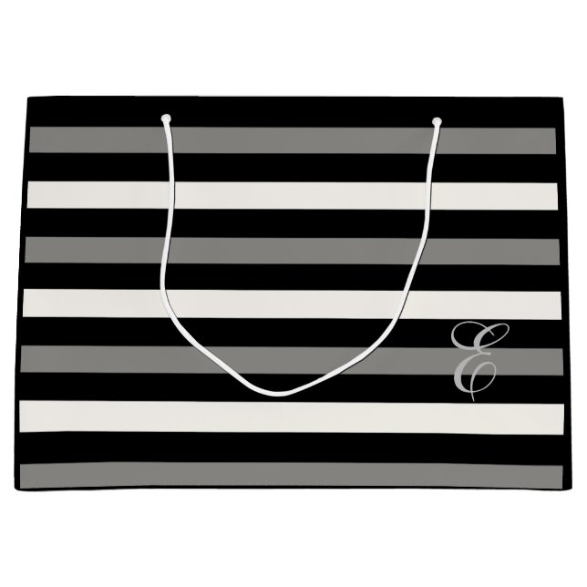 Tasche mit weißem und schwarzem Streifen Große Geschenktüte (Vorderseite)