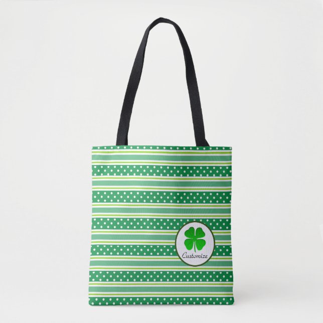 Tasche mit weißen Punkten und grünen Streifen (Vorderseite)