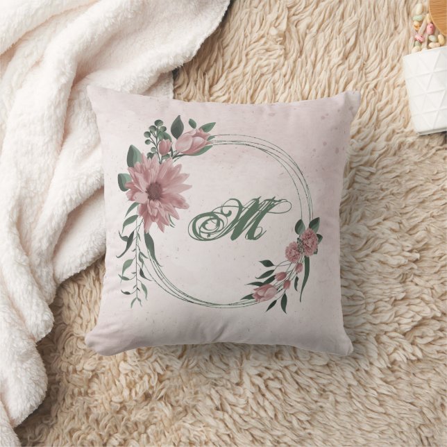Tasche Romantische rosa Blume & grüne Blätter Kissen (Decke)