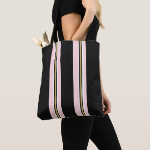 Tasche, Rosa & Weiß Gold Schwarz Streifen Vertikal Tasche