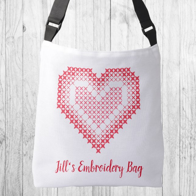 Tasche Rotes Kreuz Stickerei Herzstickerei (Cute heart "cross stitch and embroidery" look crossbody bag.)