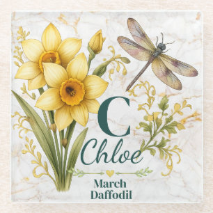 Taschen-Monogramm mit Osterglocke und Libelle für Glasuntersetzer