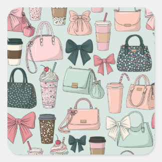 Taschen, Schleifen & Lattes Quadratischer Aufkleber
