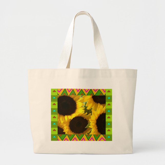 Taschen-Tasche:: Gelbe Sonnenblumen mit Jumbo Stoffbeutel (Vorne)
