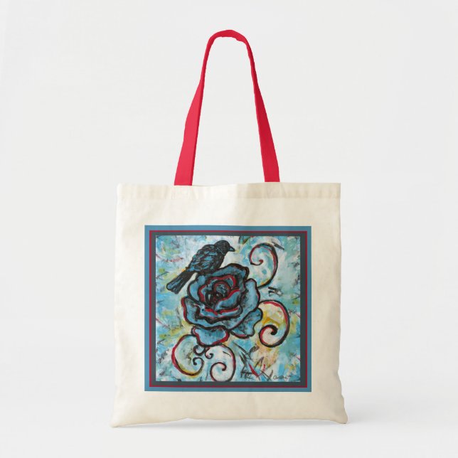 Taschen-Tasche Hand-gezeichnete Krähe Tragetasche (Vorne)