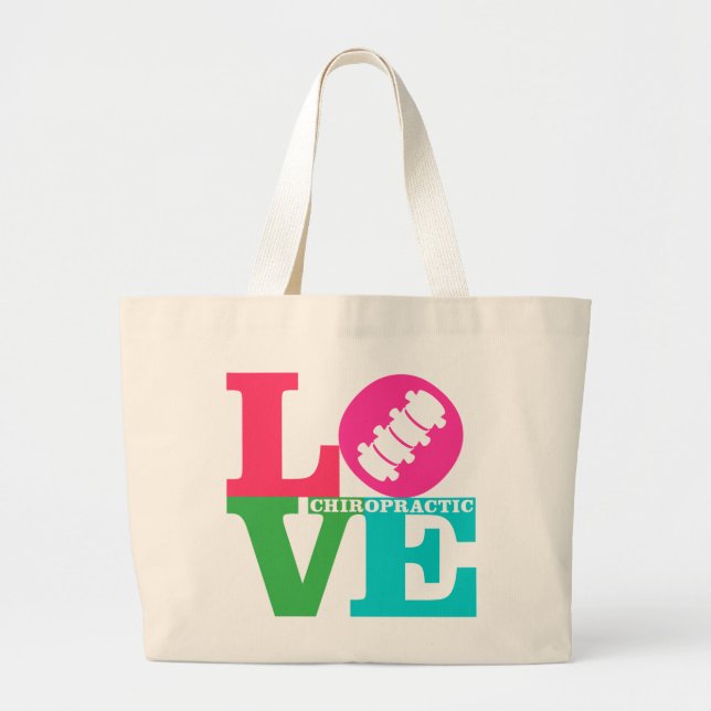 Taschen-Tasche LIEBE Chiropraktik-{Farben} Jumbo Stoffbeutel (Vorne)