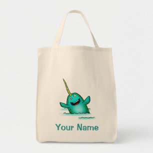 Taschen-Tasche, niedlicher Narwhal Cartoon, Tragetasche