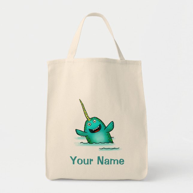 Taschen-Tasche, niedlicher Narwhal Cartoon, Tragetasche (Vorne)