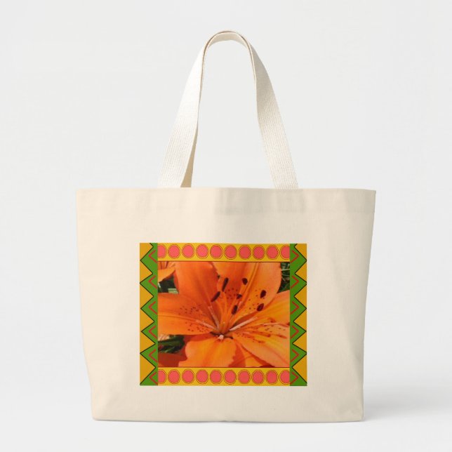 Taschen-Tasche:: Orange Lilie mit künstlerischer Jumbo Stoffbeutel (Vorne)