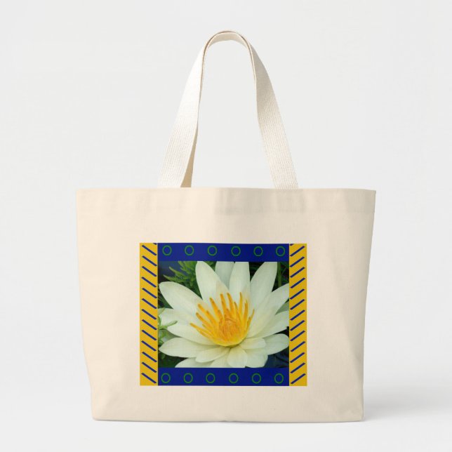 Taschen-Tasche:: Weißes Wasser-Lilie mit Jumbo Stoffbeutel (Vorne)