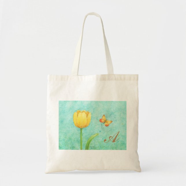 Taschen-Taschen-Gelb-Tulpe und Schmetterling Tragetasche (Vorne)