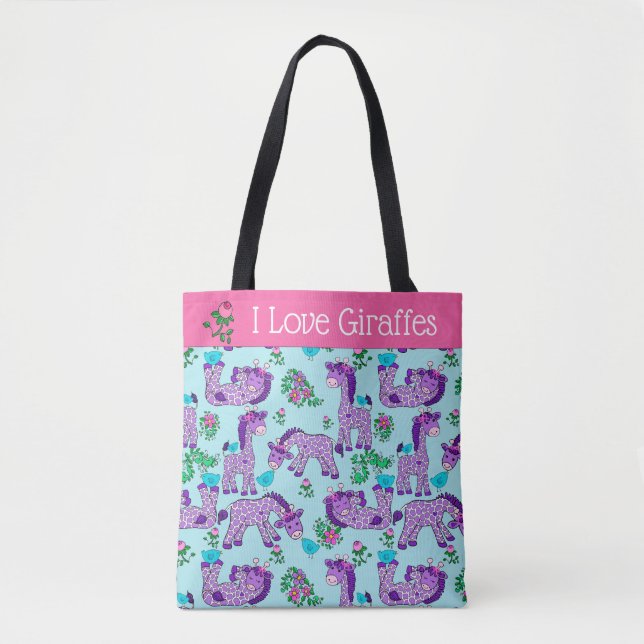 Taschen-wunderliche Baby-Giraffen im lila, Tasche (Vorderseite)
