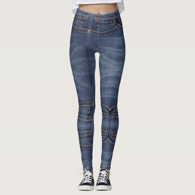 TaschenDenim-Leggings aus blauem Fake Leggings (Vorderseite)