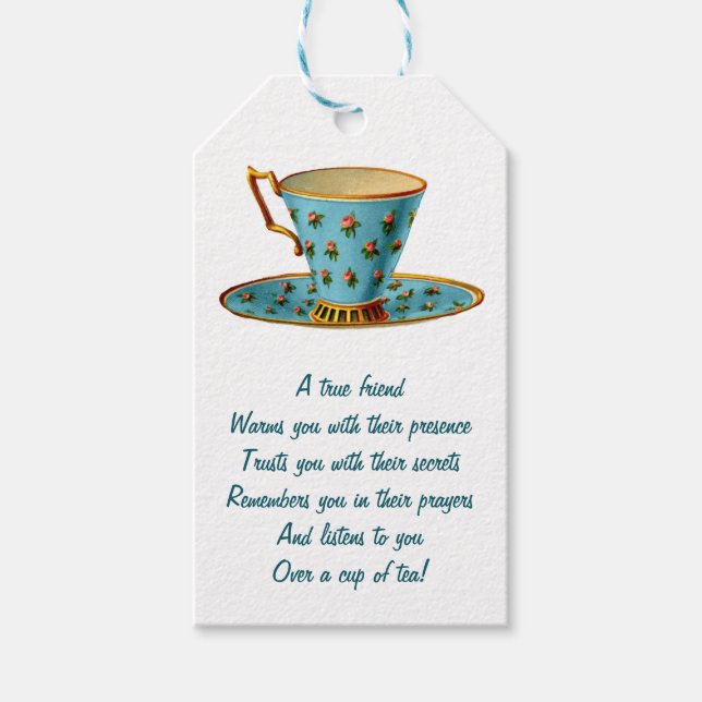 Taschendiebstahl Blue Tee Cup mit Rose Teebeutel B Geschenkanhänger (Vorderseite)