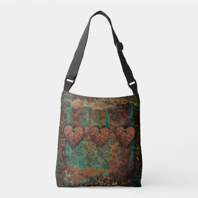 Taschenkunsttasche - Grungeherzen Tragetaschen Mit Langen Trägern (Vorderseite)