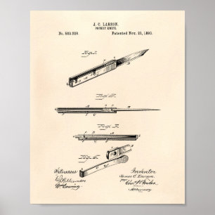 Taschenmesser 1893 Patent Kunst Altes Papier Poster