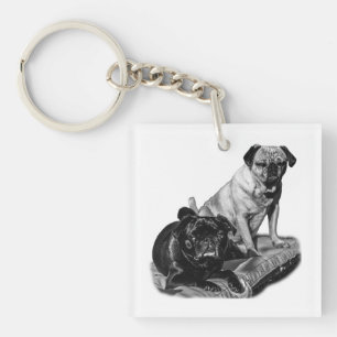 Taschenmöpse, schattierte Kunst Schlüsselanhänger