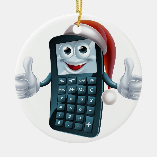 Taschenrechnermathe-Weihnachtscharakter Keramikornament (Vorne)